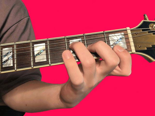 F major over A guitar chord with finger positions