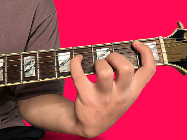 Bbaug guitar chord with finger positions