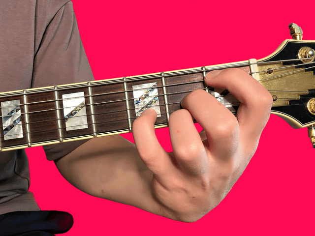 Bbmaj7#5 guitar chord with finger positions